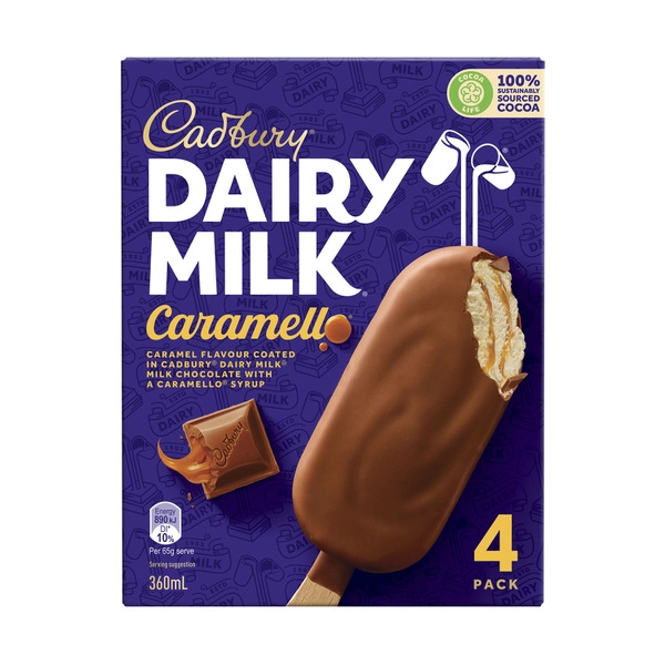 Cadbury Dairy Milk CADBURY DAIRY MILK CARAMELLO ICE CREAM 4 PACK 360ML 