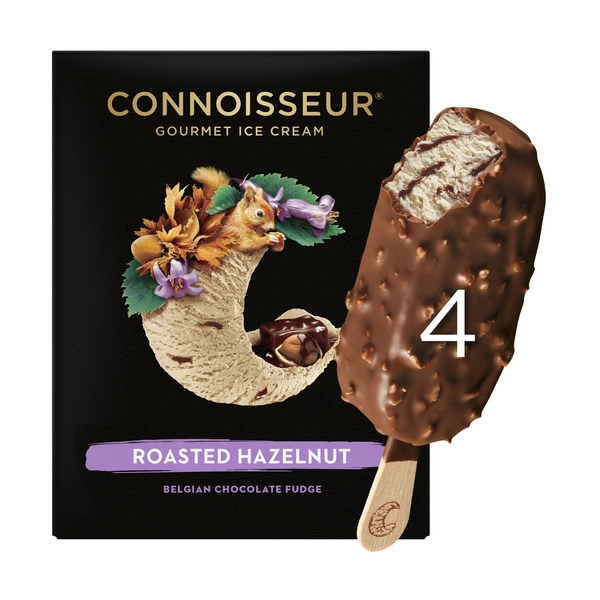 Connoisseur Roasted Hazelnut Belgian Chocolate Fudge Ice Cream 4 Pack 400mL