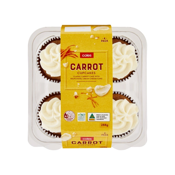 Coles Carrot COLES CARROT CUPCAKES 4PK 