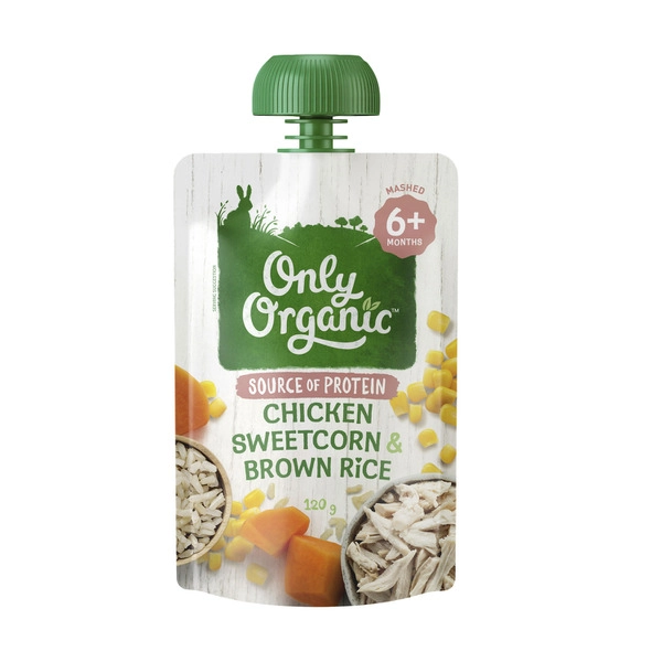 Only Organic Chicken Sweetcorn & Brown Rice Baby Food Pouch 6+ Months 120g