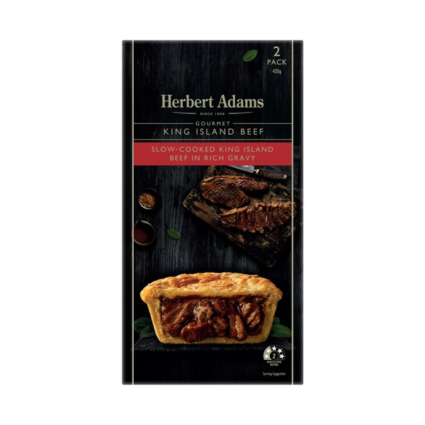 Herbert Adams Frozen Gourmet King Island Beef In Rich Gravy Pie  2 pack 420g