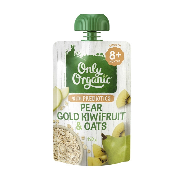 Only Organic 8+m Pear ONLY ORGANIC PEAR GOLD KIWIFRUIT & OATS BABY FOOD POUCH 8+ MONTHS 120G 