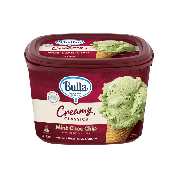 Bulla Creamy Classics Mint Choc Chip Ice Cream Tub 2L