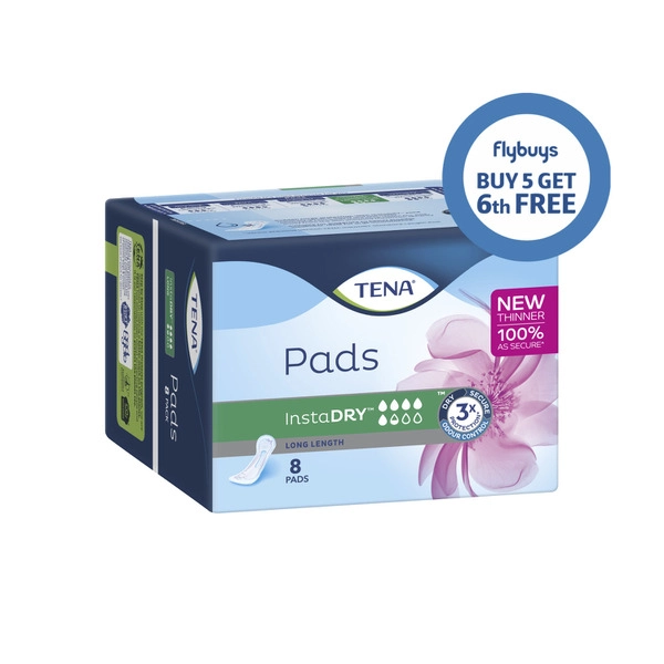 Tena Insta Dry Long length Incontinence Pad 8 pack