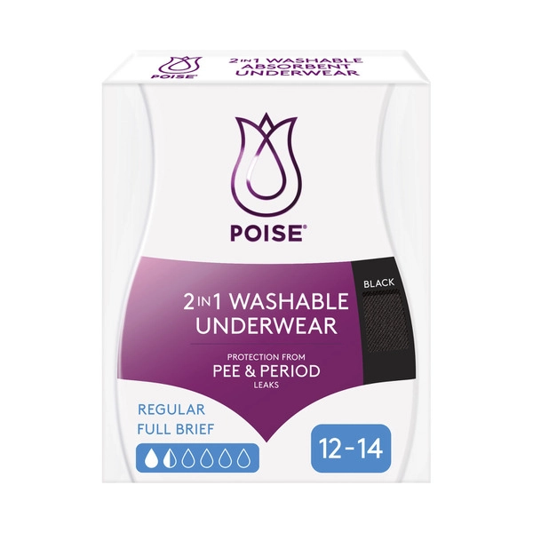 Poise 2-in-1 Period & Incontinence Underwear Black Size 12-14 1 pack