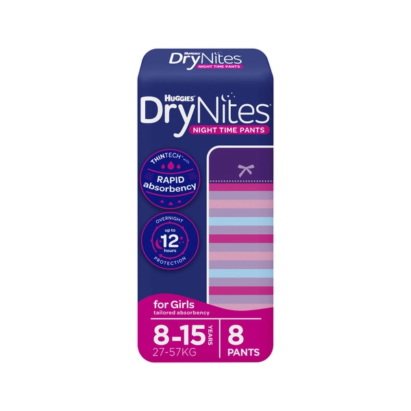 DryNites Night Time Pants for Girls 8-15 Years (27-57kg) 8 pack