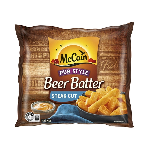 McCain Beer Batter Potato Chips Frozen Steak Cut 750g