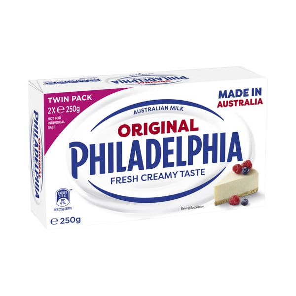 Philadelphia Dairy Cream Cheese Original Block 2 Pack 500g