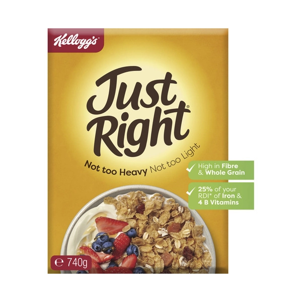 Kellogg's Just Right. KELLOGG'S JUST RIGHT BREAKFAST CEREAL WITH WHOLE GRAINS APRICOT PIECES AND SULTANAS 740G 