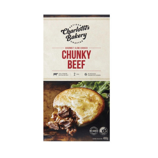 Charlotte's Bakery Slow Cooked Beef Pies 2 Pack 400g