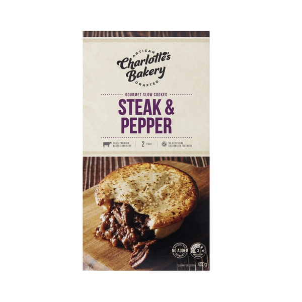 Charlotte's Bakery Slow Cooked Steak & Pepper Pies 2 pack 400g