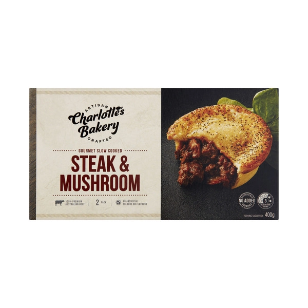 Charlotte'S Bakery Slow Cooked Steak & Mushroom Pies 2 Pack 400g