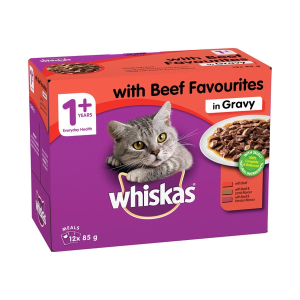 Whiskas Favourites Beef In Gravy Cat Food 12x85g 12 pack