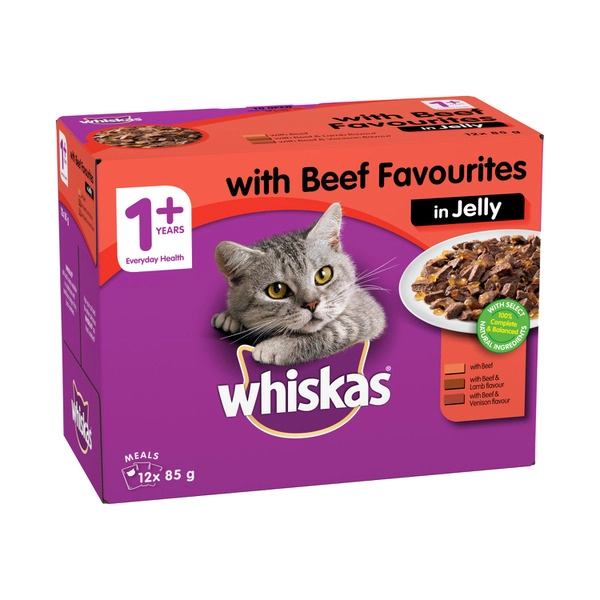 Whiskas Favourites Beef In Jelly Cat Food 12x85g 12 pack