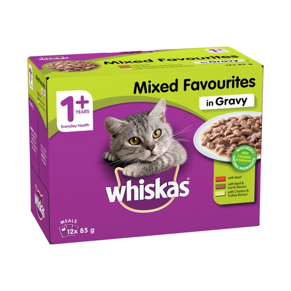 Whiskas Favourites Mixed In Gravy Cat Food 12x85g 12 pack