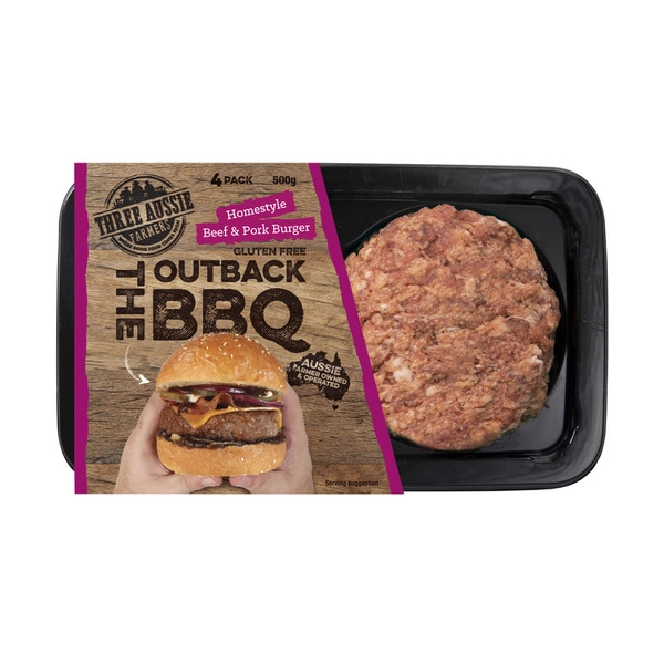 Three Aussie Farmers The Outback BBQ Beef & Pork Burgers 500g