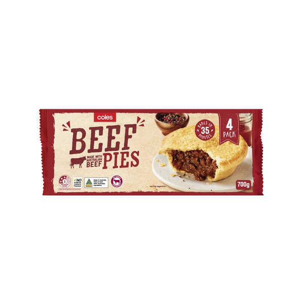 Coles Frozen Meat Pies 4 Pack 700g