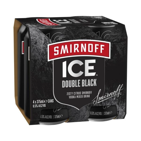 Smirnoff Ice Double Black Vodka Cans 375mL 4 Pack