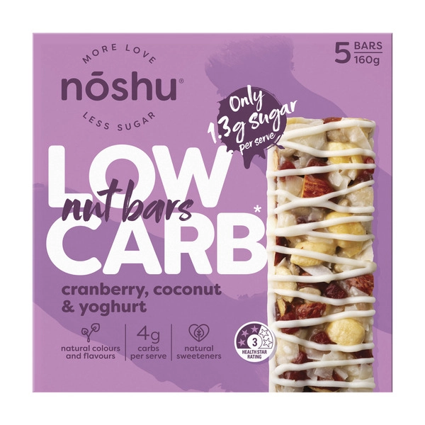 Noshu Low Carb Cranberry Coconut & Yoghurt Nut Bar 160g