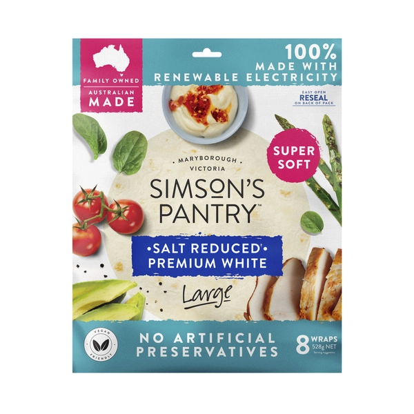 Simson's Pantry Preservative Free Premium White Large Wraps 8 Pack 528g