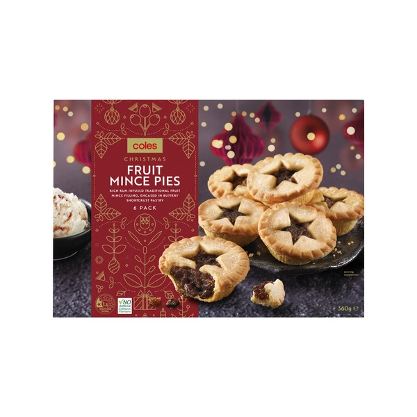 Coles Christmas Star Top Fruit Mince Pies 6 Pack 360g