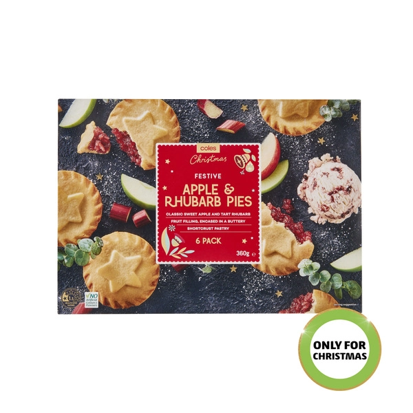 Coles Christmas Apple & Rhubarb Pies 6 Pack 360g