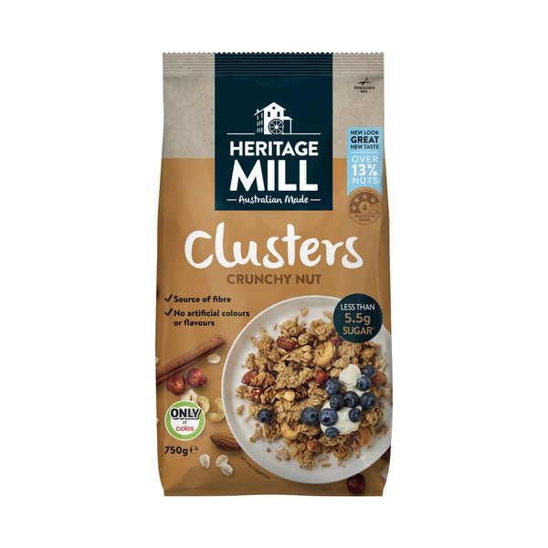 Heritage Mill Clusters. HERITAGE MILL CLUSTERS CRUNCHY NUT 750G 