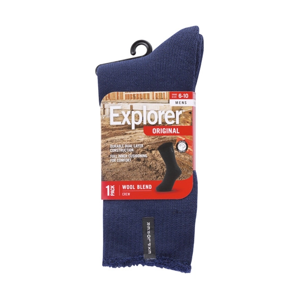 Explorer Mens Wool Blend Navy Socks Size 6-10 1 pack