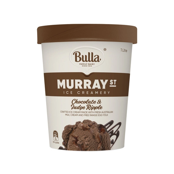 Bulla Murray Street BULLA MURRAY STREET ICE CREAM CHOCOLATE & FUDGE RIPPLE 1 LITRE 