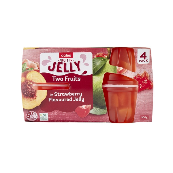 Coles Two Fruits In Strawberry Jelly 4 Pack 500g