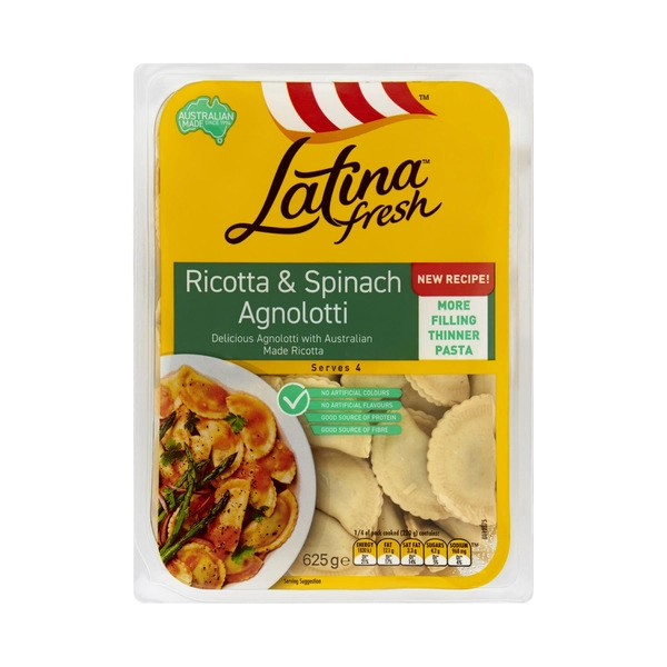 Latina Dy Filled LATINA FRESH RICOTTA & SPINACH AGNOLOTTI PASTA 4 SERVE 625G 