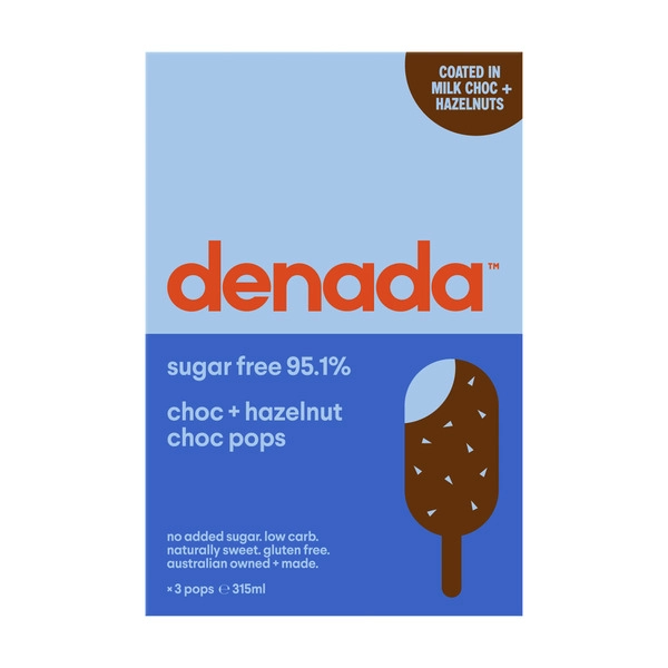 Denada Sugar Free Ice Cream Chocolate Pops Milk Chocolate & Hazelnut 3 Pack 315mL