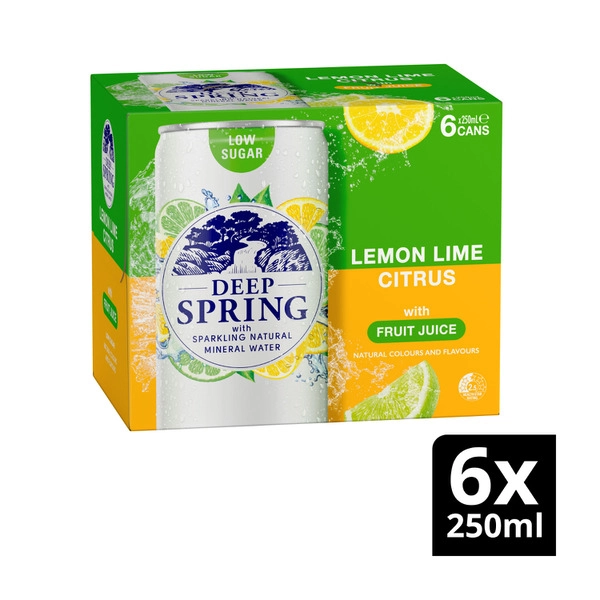 Deep Spring Lemon Lime DEEP SPRING NATURAL MINERAL WATER LEMON LIME CITRUS MULTIPACK MINI CANS 6X250ML 