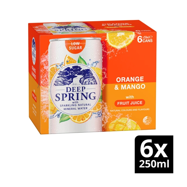 Deep Spring Ornage & DEEP SPRING NATURAL MINERAL WATER ORANGE & MANGO MULTIPACK MINI CANS 6X250ML 