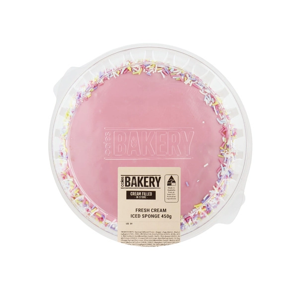 Coles Bakery Traditional Sponge Cream Filled Iced 450g