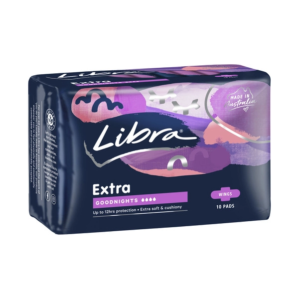 Libra Goodnights Extra Long With Wings Pads 10 pack