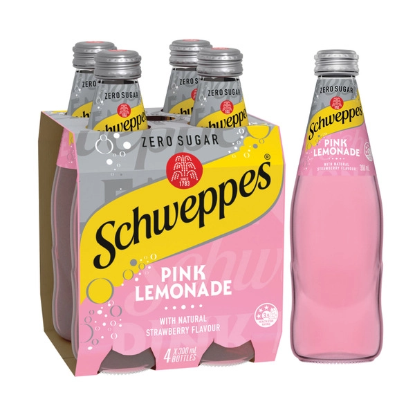 Schweppes Zero Sugar Pink Lemonade Mixers 4x300mL 4 pack