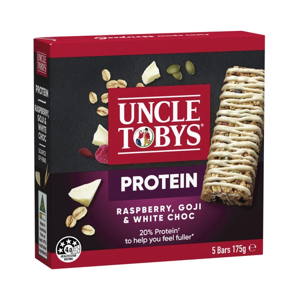 Uncle Tobys Nutritious Snacks Protein Bar Raspberry Goji & White Chocolate 175g