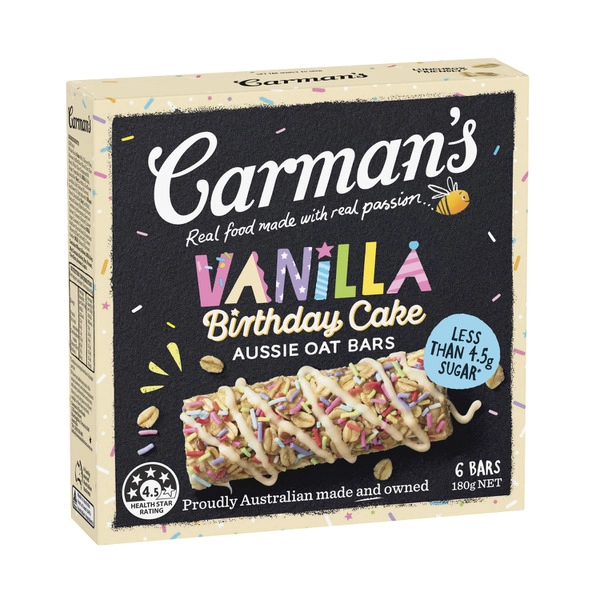 Carman's Aussie Oat Bar Vanilla Birthday Cake 180g