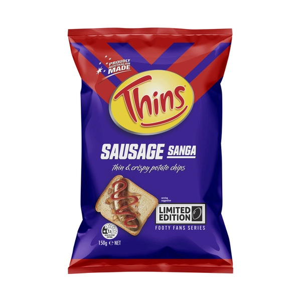 Thins Potato Chips Sausage Sizzle 150g