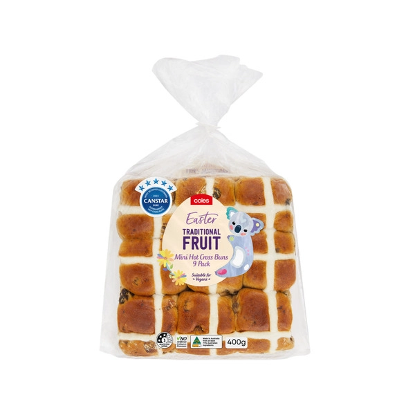 Coles Hot Cross Buns Traditional Fruit Mini 9 pack