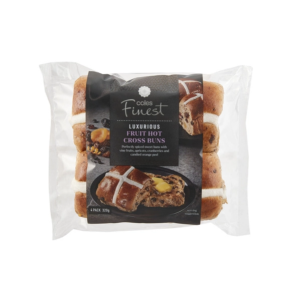 Coles Finest Luxurious Spiced Fruit Hot Cross Buns 4 Pack