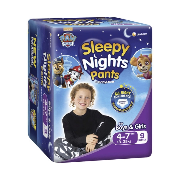 Babylove Sleepy Night BABYLOVE SLEEPYNIGHTS PANTS 4-7 YEARS (18-35KG) 9 PACK 