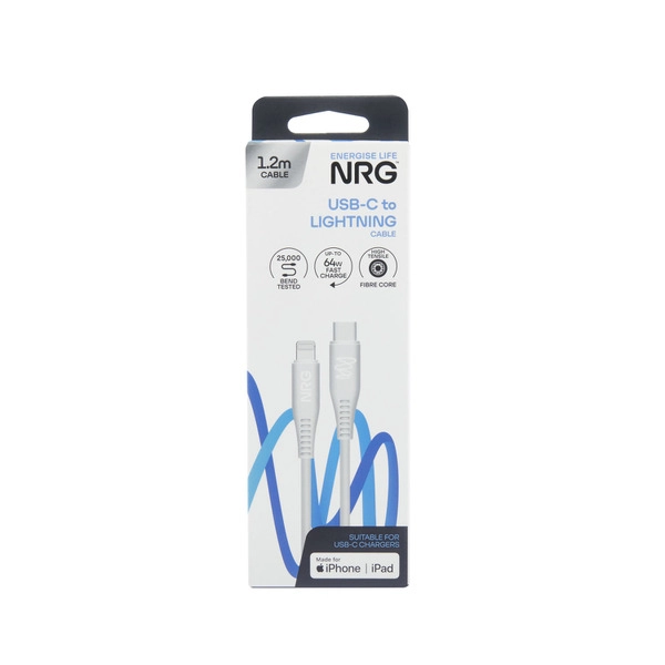 NRG 1.2M USB-C To Lightning Cable White 1 each