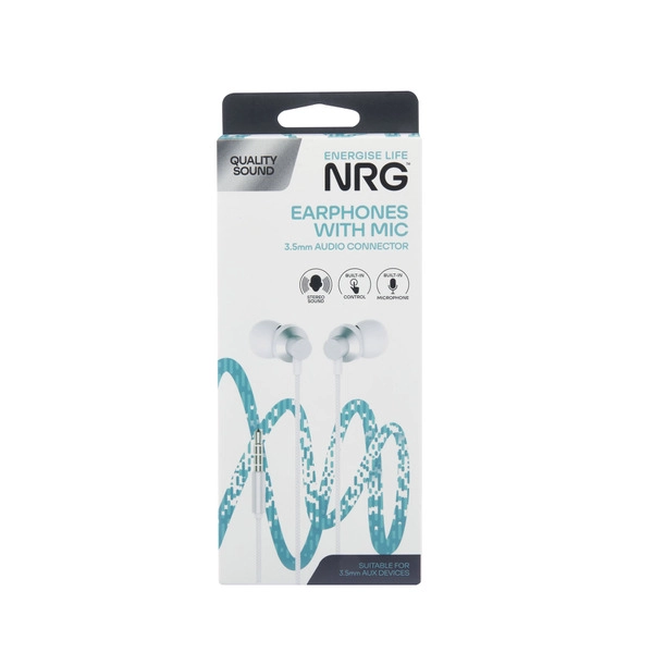 NRG Wired Earphone With Microphone Audio Jack 1 each