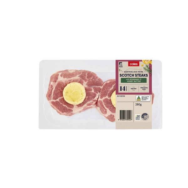 Coles Pork Scotch Steak With Rosemary & Honey Butter 280g