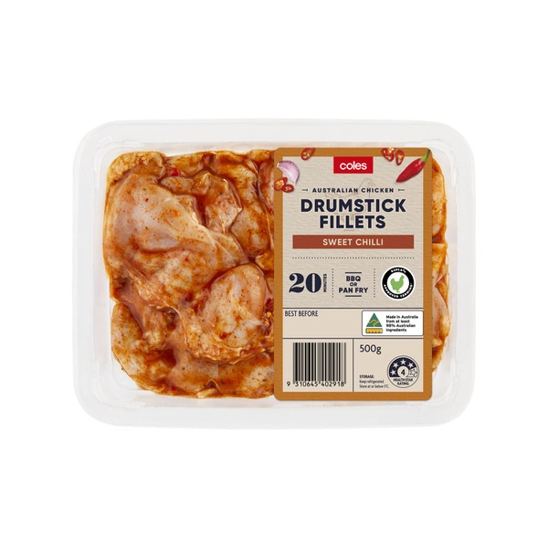 Coles RSPCA Approved Chicken Drumstick Fillets With Sweet Chilli 500g