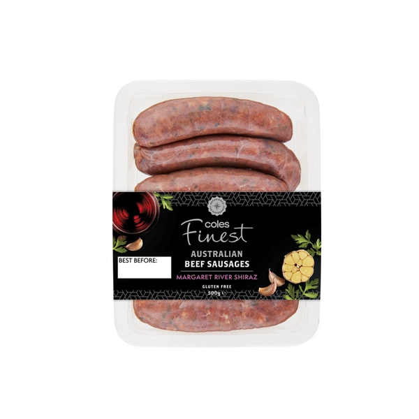 Coles Finest Beef And Margaret River Shiraz Sausages 500g