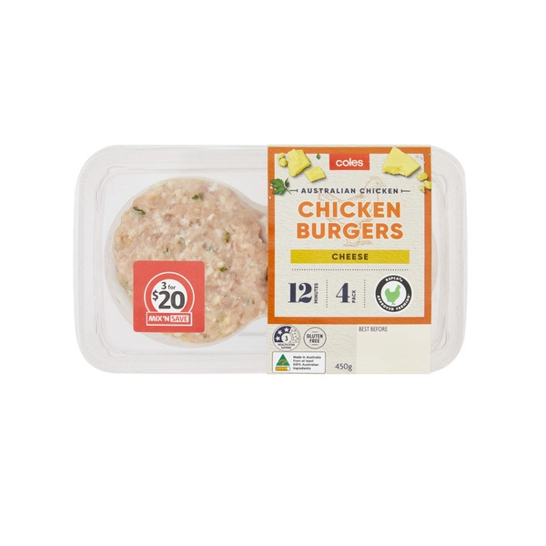 Coles RSPCA Approved Chicken & Cheese Burgers 450g