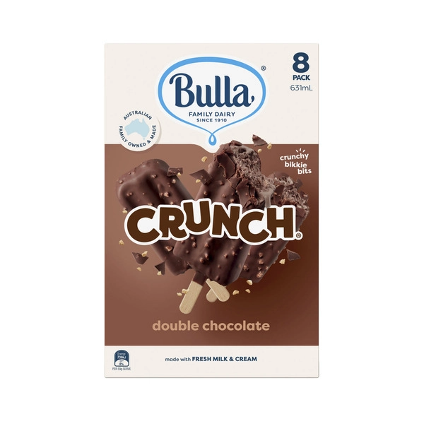 Bulla Crunch Double Chocolate Ice Cream Sticks 8 pack 631mL